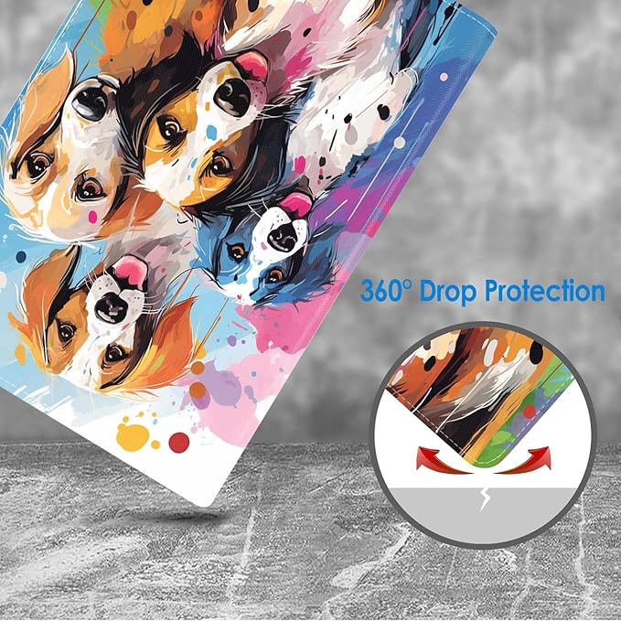 Case for Samsung Galaxy Tab A9 Plus 11 Inch 2023 Model (SM-X210/X216/X218), Slim Lightweight PU Leather Stand Cover with Auto Wake/Sleep, Abstract Watercolor Art Dogs