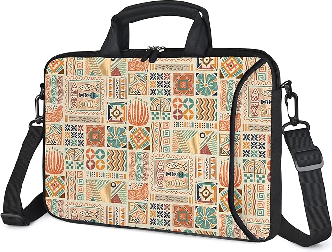 RICHEN 14 15 15.4 15.6 inch Laptop Shoulder Bag Messenger Bag Notebook Handle Sleeve Neoprene Carrying Case with Accessories Pocket (14-15.6 inch, Geometric Drawing)
