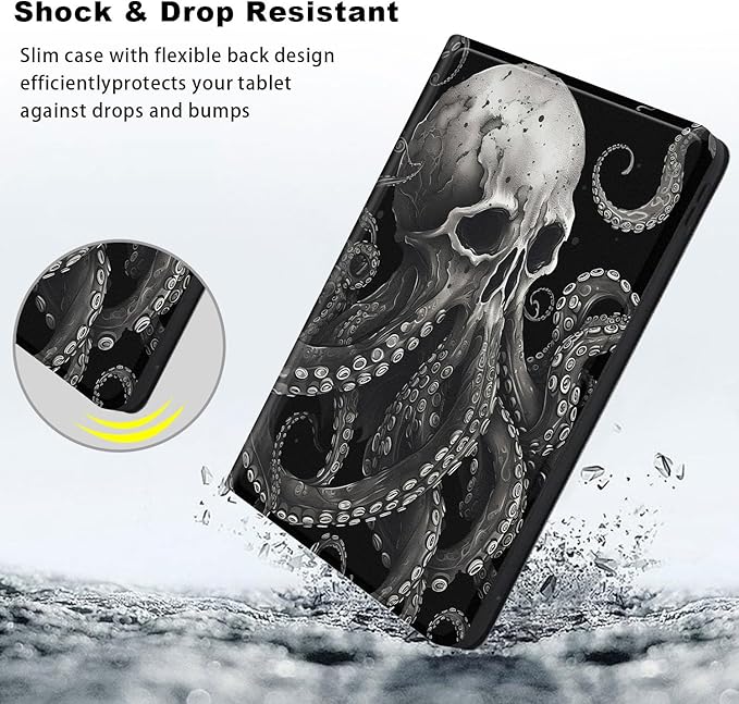 Slim Case for Samsung Galaxy Tab S10 FE / S9 FE 5G 10.9" & Tab S9 11", PU Leather Protective Cover, Multi-Angle Stand, Auto Sleep/Wake, Skeleton Octopus