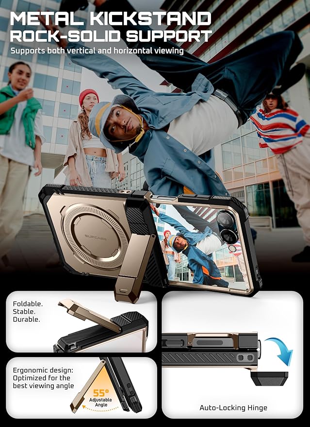 SUPCASE for Samsung Galaxy Z Flip 7 Case with Stand & Front Screen Protector (Unicorn Beetle Grip), [Support MagSafe] [Hinge Protection] Full Body Military-Grade Rugged Back Phone Cover, Desert