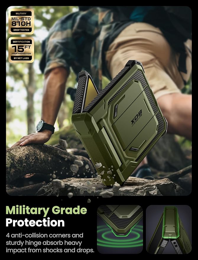 i-Blason for Samsung Galaxy Z Flip 7 Case with Stand, [Tempered Glass Screen Protector] [Hinge Protection] [Belt-Clip], Full-Body Military Protection Phone Case for Samsung Z Flip 7, Armorbox, Green