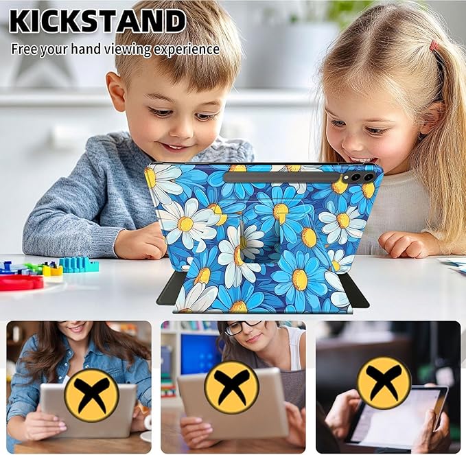 Case for Samsung Galaxy Tab S10 Ultra/Tab S9 Ultra 14.6-Inch, 360 Degree Rotating Folio Stand Smart Cover for Galaxy Tab S10 Ultra/ S9 Ultra 14.6'', Auto Sleep/Wake, Blue Daisies