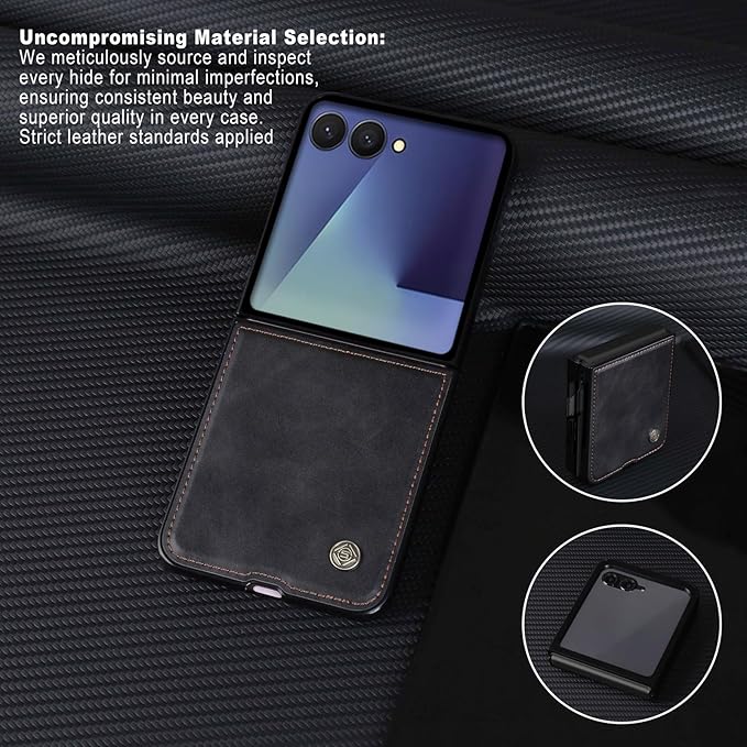 ASAPDOS Leather Folio Magnetic Case for Samsung Galaxy Z Flip 7 [Compatible with MagSafe],Built-in Screen Protector and PU Leather Thin Slim Protective Case Cover Black