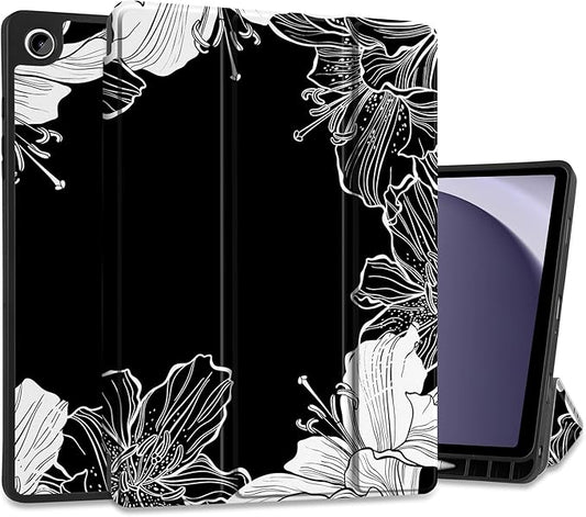 MEEgoodo Case for Samsung Galaxy Tab A9 Plus 11 inch Cover 2024 2023 with S Pen Holder, A9+ Smart Tablet Cases with Leather Trifold Stand+Soft TPU Back Shell+Smart Auto Wake/Sleep, Lily Floral