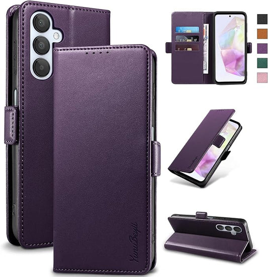Wallet Flip Case for Samsung Galaxy A35 5G - [RFID Blocking] Luxury PU Leather Card Holder Magnetic Phone Cover with Kickstand,Shockproof Protective Case,Purple