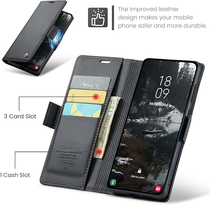 for Samsung Galaxy S25 Edge Case, Premium PU Leather Wallet Case Flip Cover with [RFID Blocking][Card Holder][Stand Function] Shockproof Protective for Samsung Galaxy S25 Edge, Black