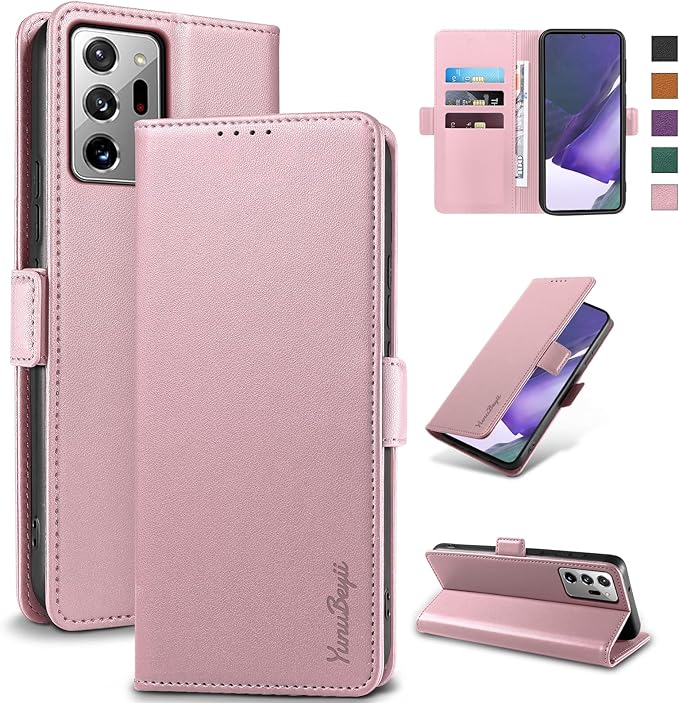 Wallet Flip Case for Samsung Galaxy Note 20 Ultra - [RFID Blocking] Luxury PU Leather Card Holder Magnetic Phone Cover with Kickstand,Shockproof Protective Case,Pink