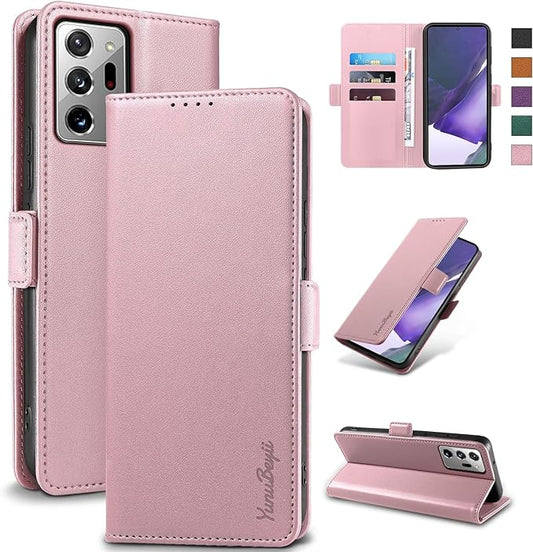Wallet Flip Case for Samsung Galaxy Note 20 Ultra - [RFID Blocking] Luxury PU Leather Card Holder Magnetic Phone Cover with Kickstand,Shockproof Protective Case,Pink