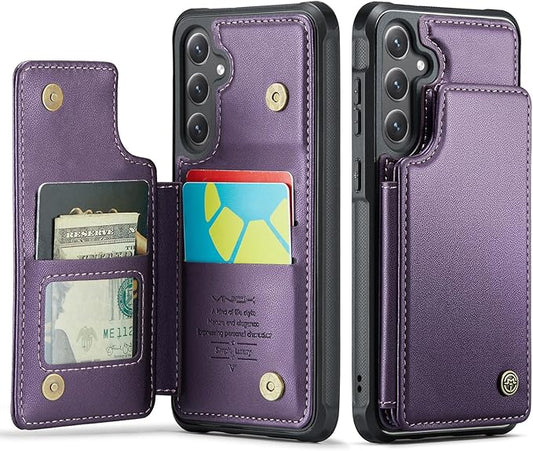 Vinich for Samsung Galaxy S24 Wallet Case with Card Holder, RFID Blocking Credit Slots Kickstand Shockproof Phone Cover for Women Men, Purple