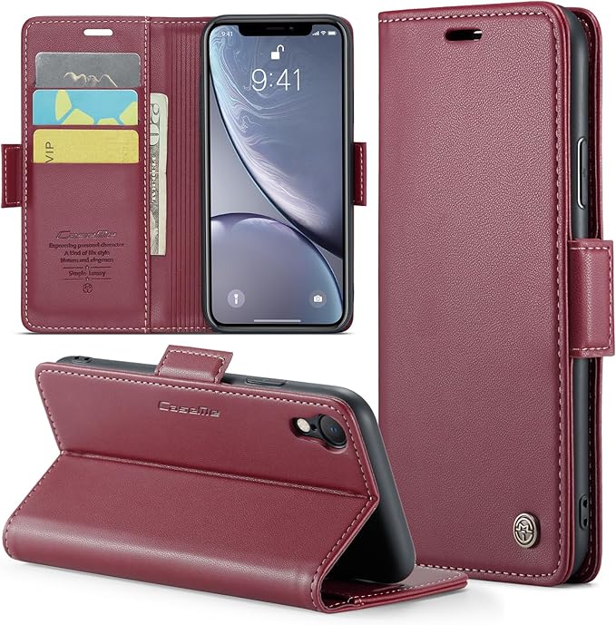 for iPhone XR Case, Premium PU Leather Wallet Case Flip Cover with [RFID Blocking][Card Holder][Stand Function] Shockproof Protective for Apple iPhone XR, Red