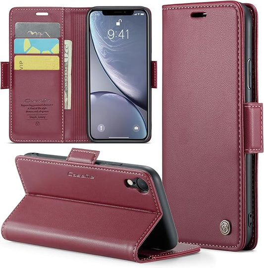 for iPhone XR Case, Premium PU Leather Wallet Case Flip Cover with [RFID Blocking][Card Holder][Stand Function] Shockproof Protective for Apple iPhone XR, Red