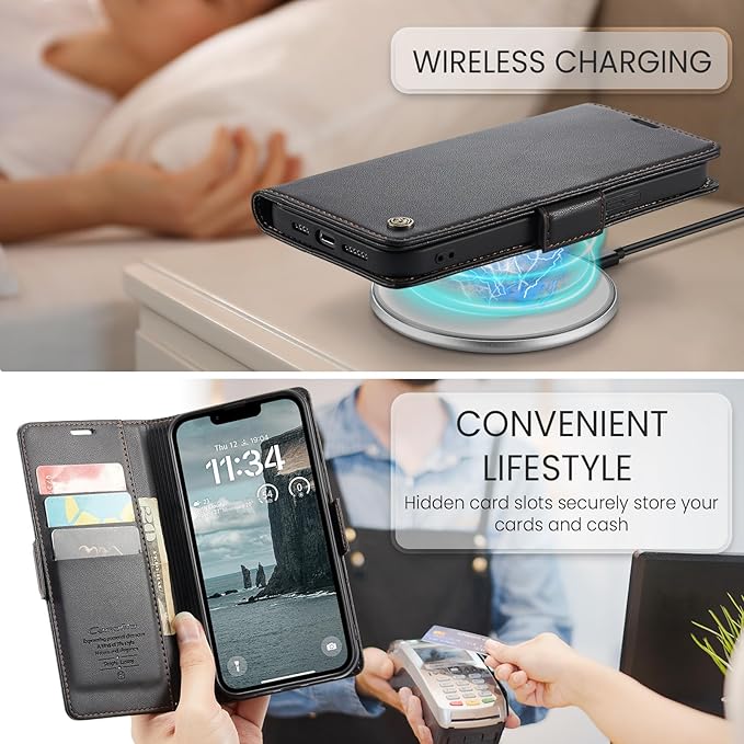 for Apple iPhone 16e Case, Premium PU Leather Wallet Case Flip Cover with [RFID Blocking][Card Holder][Stand Function] Shockproof Protective for iPhone 16E 6.1", Black