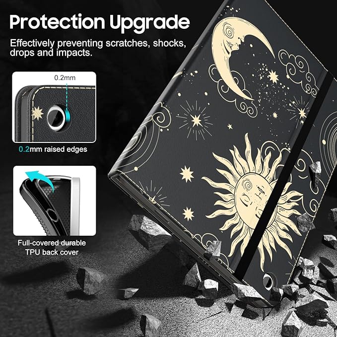OKP Case for Samsug Galaxy Tab A9+ Plus 11 inch 2024(SM-X210/X216/X218), PU Leather Folio Cover with Multi-Angle Stand//Pen Holder, Auto Wake/Sleep Case for Galaxy A9+ 11" Tablet (Sun/Moon)