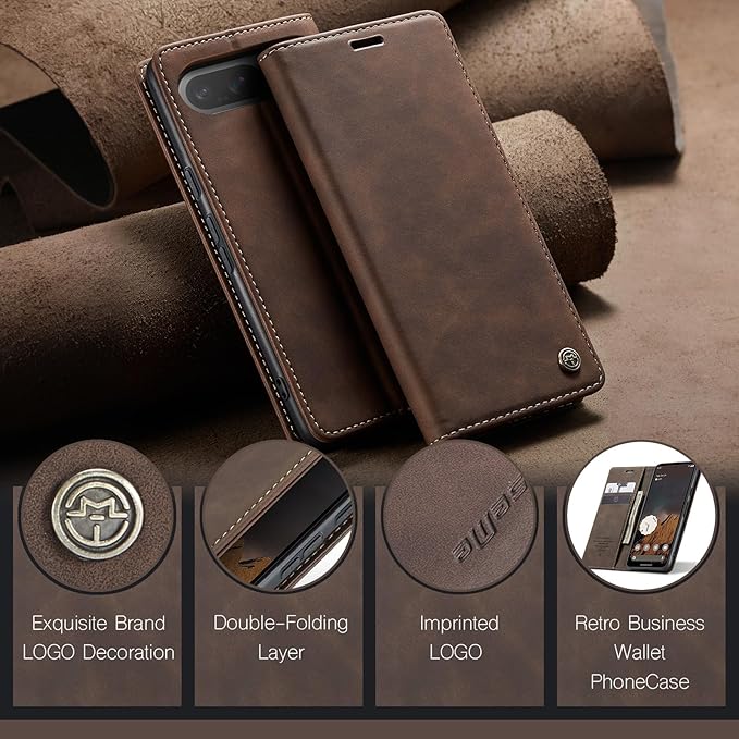 for Google Pixel 10 Pro/Pixel 10/Pixel 9/Pixel 9 Pro Case, Flip Wallet Leather Case with Card Holder Magnetic Closure Shockproof Kickstand Protective Phone Cases Cover, Coffee