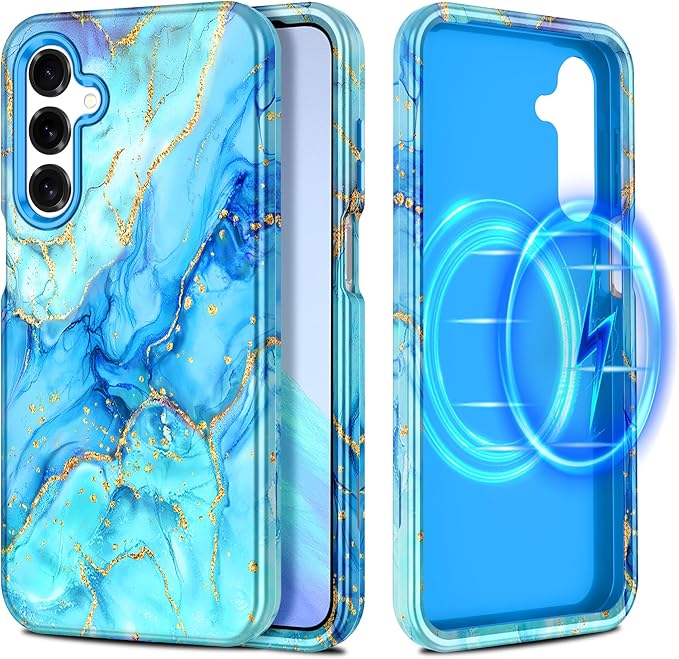 Casetego for Galaxy A16 5G Case,Compatible with MagSafe,[Military Grade Drop Test] Full Body Protection Slim Shockproof Rugged Marble Women Case for Samsung Galaxy A16 5G 6.7 inch,Light Blue