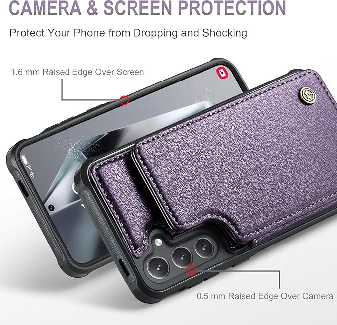 Vinich for Samsung Galaxy S25 Wallet Case with Card Holder, RFID Blocking Credit Slots Kickstand Shockproof Phone Cover for Women Men, Purple