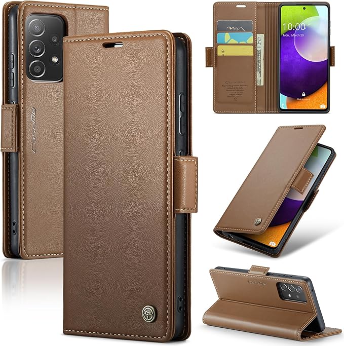 for Samsung Galaxy A52 4G/5G Case, Premium PU Leather Wallet Case Flip Cover with [RFID Blocking][Card Holder][Stand Function] for Samsung Galaxy A52 (5G/4G)/A52s 5G, Brown