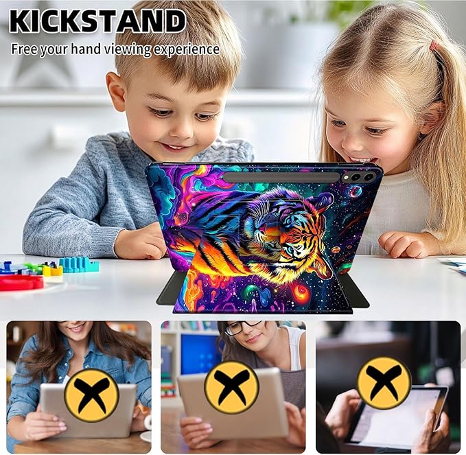 Case for 12.4 inch Galaxy Tab S10 Plus Case (2024), Galaxy Tab S9 Plus Case (2023), 360 Degree Rotating Folio Stand Smart PU Leather Cover, Auto Sleep/Wake, Blue Daisies