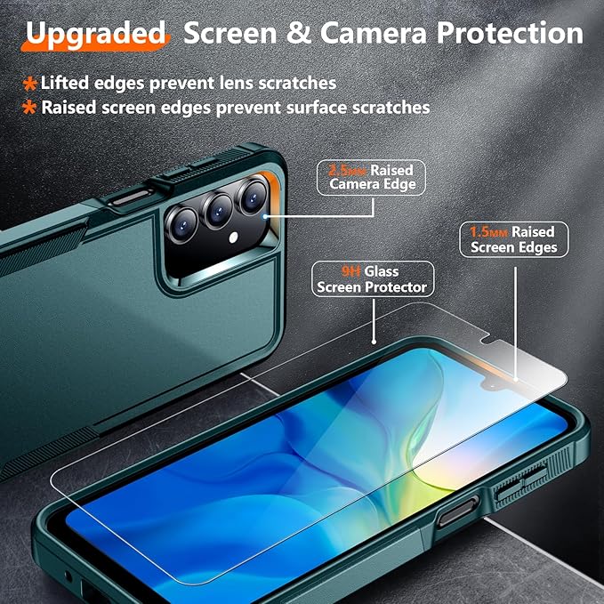 Red2Fire Designed for Samsung Galaxy A16 5G Case, [Military Grade Drop Protection] Non-Slip Heavy Duty Full Body Shockproof Protection Phone Case 6.7 inch,Dark Green