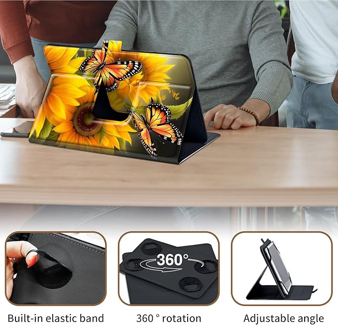 Case for Lenovo Tab P11 Pro Gen 2 11.2" 2022,Mxfdegf 360 Degree Rotating Stand and Magnetic Closure Case for 11.2 inch Lenovo Tab P11 Pro 2nd Generation,Butterfly Sunflowers