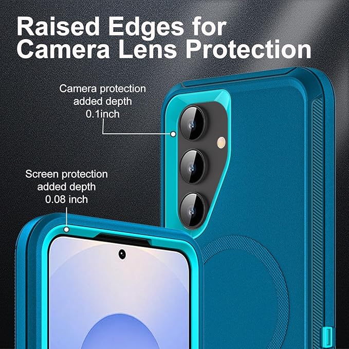 for Samsung Galaxy S25 Case, ONLY, [NOT FIT S25 Edge/S25 Plus/S25 Ultra], Compatible with Magsafe, with 2Pcs Tempered Glass Screen Protector & Camera Lens Protector (New-Blue/Turquoise)