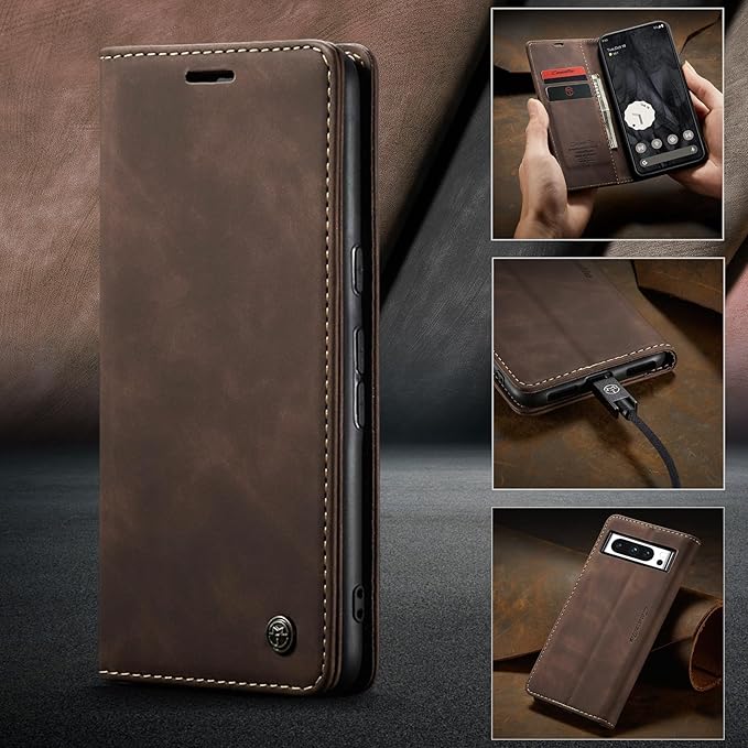 for Google 8 Pro Case, Flip Wallet Leather Case with Card Holder Magnetic Closure Shockproof Kickstand Protective Phone Cases Cover for Google 8 Pro,Coffee