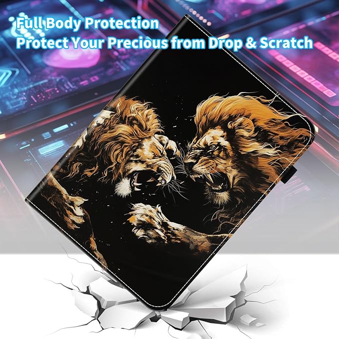 Case for Samsung Galaxy Tab S9 FE 5G 10.9 Inch/Galaxy Tab S9 11 Inch 2023,Card Slot PU Leather TPU Case Pen Holder Auto Wake Sleep,Cool Lion