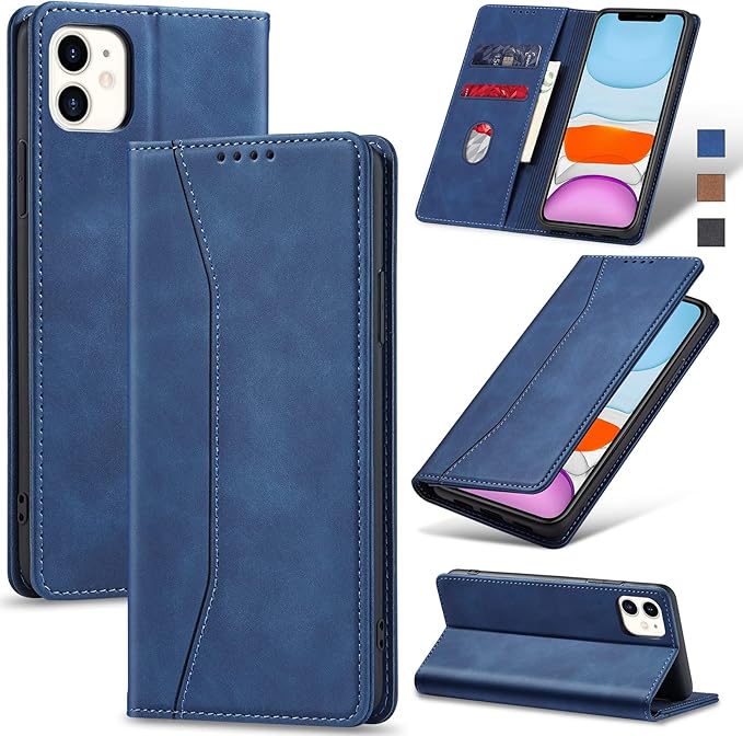 Jasonyu Flip Wallet Case for iPhone 11,Leather Magnetic Folio Cover with Card Holder,Kickstand - TPU Shockproof Durable Protective Phone Case,Blue