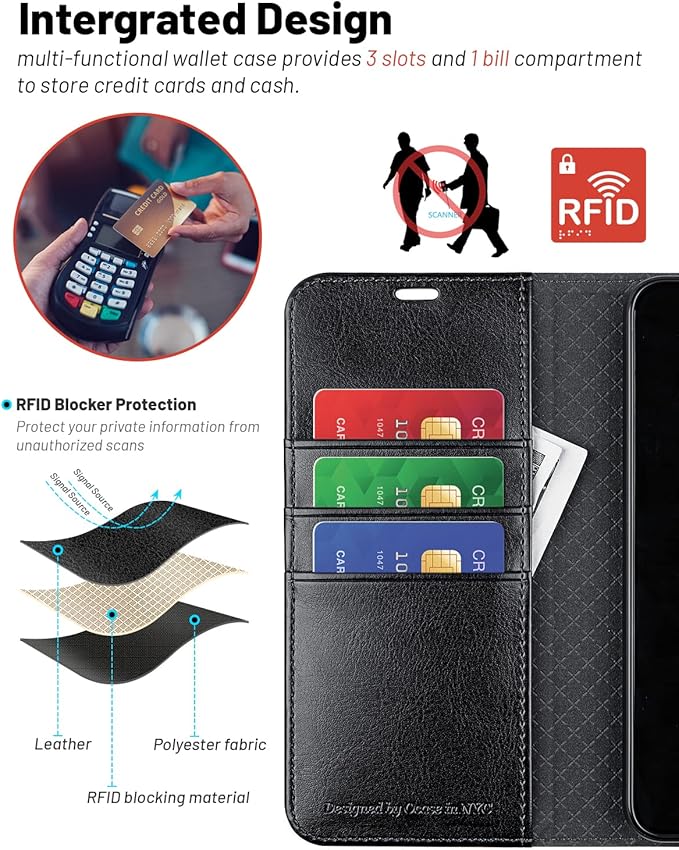 OCASE Compatible with Galaxy S23 5G Wallet Case, PU Leather Flip Folio Case with Card Holders RFID Blocking Kickstand [Shockproof TPU Inner Shell] Phone Cover 6.1 Inch (2023) - Black