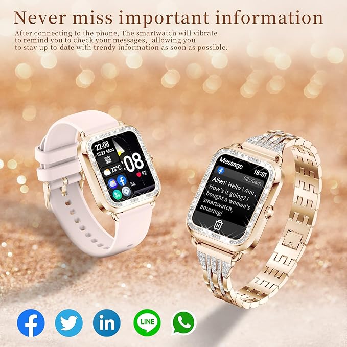 GADIXY Smart Watches for Women Diamonds(Answer/Make Call),1.29''HD Touch Screen Women Smart Watch Android,Fitness Tracker with HR/SPO2/Sleep Monitor,3 Strap (Diamond Rosegold)