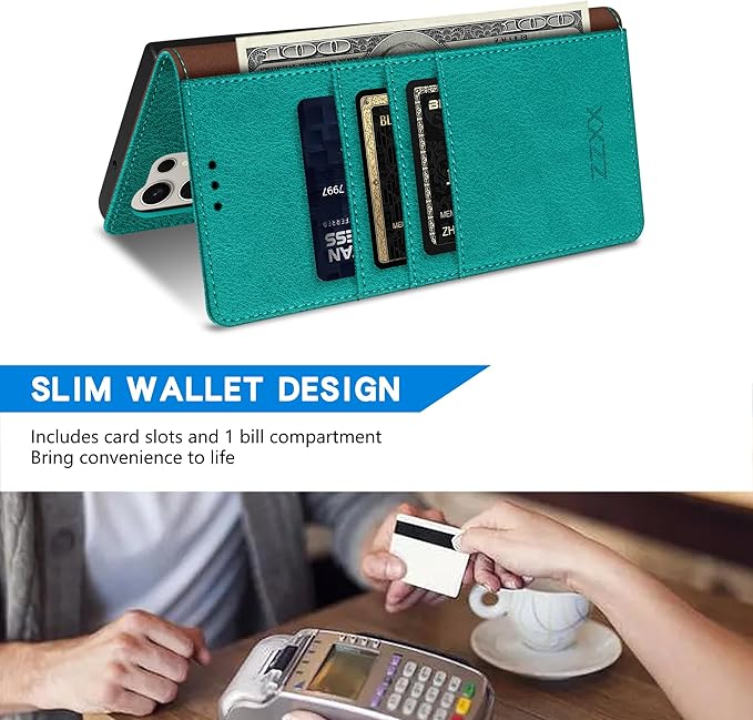 ZZXX for Samsung Galaxy S25 Ultra Wallet Case with [RFID Blocking] Card Slot Kickstand Magnetic Closure Leather Flip Fold Protective Phone Case for Galaxy S25 Ultra 5G Case Wallet(Lake Blue-6.8 inch)