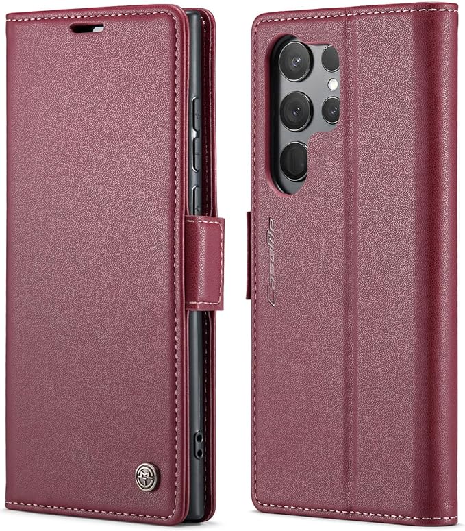 SINIANL for Samsung Galaxy S25 Ultra Wallet Case with RFID Blocking, S25 Ultra Case Wallet for Men Women with Card Holder Magnetic Clasp Kickstand Leather Book Folio Case for Galaxy S25 Ultra Red