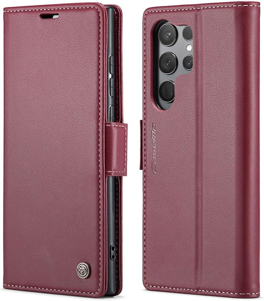 SINIANL for Samsung Galaxy S25 Ultra Wallet Case with RFID Blocking, S25 Ultra Case Wallet for Men Women with Card Holder Magnetic Clasp Kickstand Leather Book Folio Case for Galaxy S25 Ultra Red