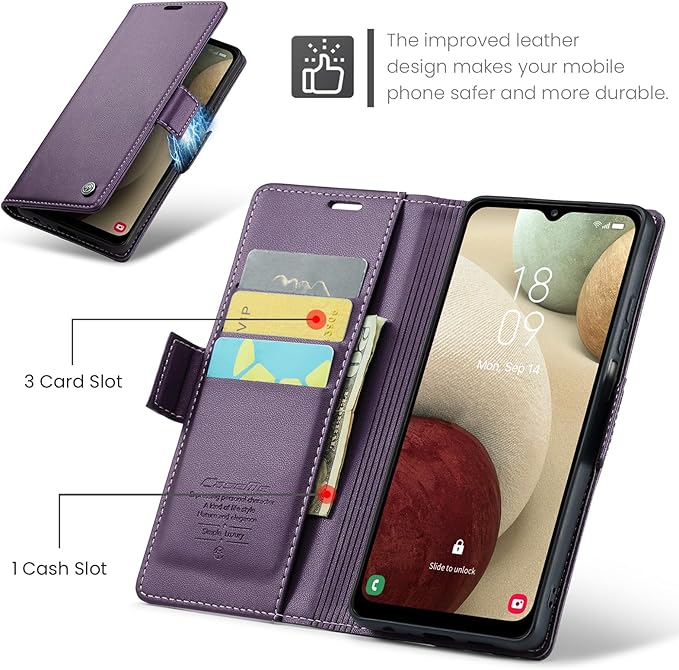 for Samsung Galaxy A12 5G Case, Premium PU Leather Wallet Case Flip Cover with [RFID Blocking][Card Holder][Stand Function] Shockproof Protective for Samsung Galaxy A12, Purple