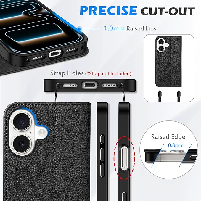 SHIELDON Case Wallet for iPhone 17 6.3 Inch 5G 2025 | Genuine Leather, Magnetic Closure, Kickstand, RFID Blocking Credit Card Holder, Foldable, Shockproof Phone Cover - Pebbled Black