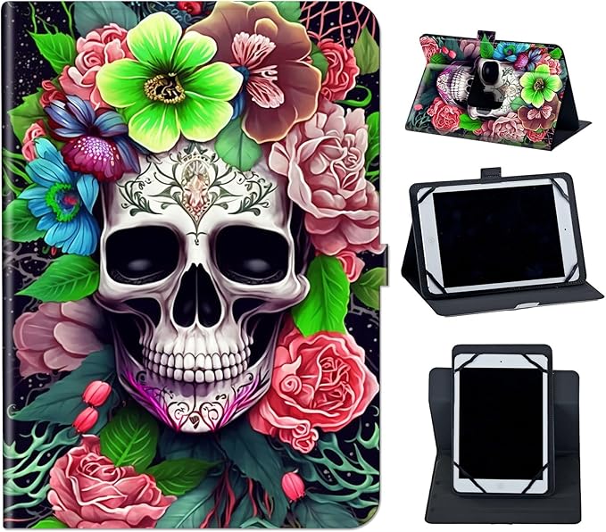 Case for Lenovo Tab P11 Pro Gen 2 11.2" 2022,Mxfdegf 360 Degree Rotating Stand and Magnetic Closure Case for 11.2 inch Lenovo Tab P11 Pro 2nd Generation,Skull Pink Rose Flower