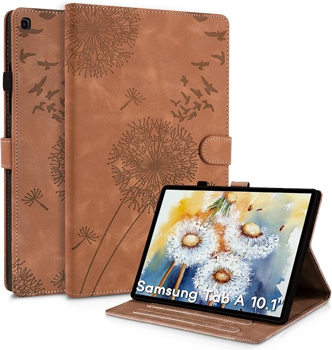 Tablet Case for Samsung Tab A 10.1, Dandelion Design with Kickstand for Pencil Holder, Magnetic Closure Case Compatible with Samsung Galaxy Tab A 10.1 Inch 2019 SM-T510 T515 T517 Brown