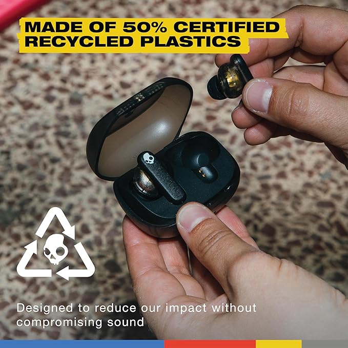 Skullcandy Smokin’ Buds Wireless Earbuds, Bluetooth Headphones, Noise Isolating Fit, Up to 20 Hours Battery, IPX4 Sweat and Water Resistant, Microphone for iPhone Android - Midnight Smoke