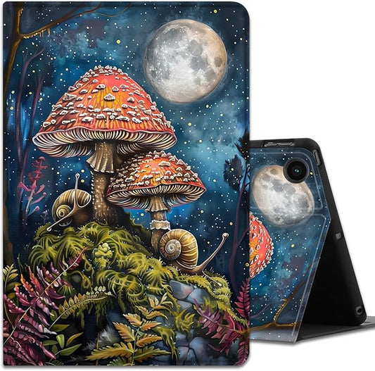Case for Samsung Galaxy Tab A9+ 11 Inch 2023 Release (SM-X210/X216/X218), Adjustable Stand Auto Wake/Sleep Smart Case for Galaxy Tab A9 Plus Tablet - Moonlit Snails and Mushrooms