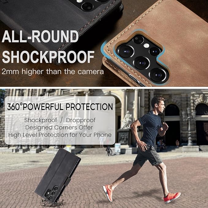 for Samsung Galaxy S25 Ultra Case, Flip Wallet Leather Case with Card Holder Magnetic Closure Shockproof Kickstand Protective Phone Cases Cover for Galaxy S25 Ultra, Black