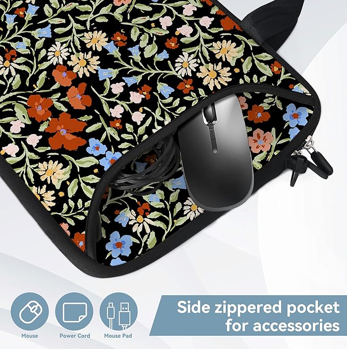 RICHEN 14 15 15.4 15.6 inch Laptop Shoulder Bag Messenger Bag Notebook Handle Sleeve Neoprene Carrying Case with Accessories Pocket (14-15.6 inch, Flowers2)