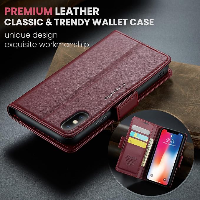 for iPhone Xs Max Case, Premium PU Leather Wallet Case Flip Cover with [RFID Blocking][Card Holder][Stand Function] Shockproof Protective for iPhone Xs Max 6.5", Red