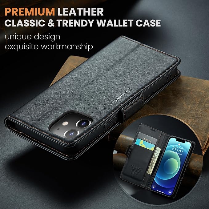 for iPhone 12 Mini Case, Premium PU Leather Wallet Case Flip Cover with [RFID Blocking][Card Holder][Stand Function] Shockproof Protective for iPhone 12 Mini 5.4 inch, Black