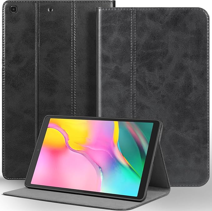for Samsung Galaxy Tab A 10.1 inch Case 2019 Model(SM-T510/T515/T517) Genuine Leather Cover Protective Shell.Black