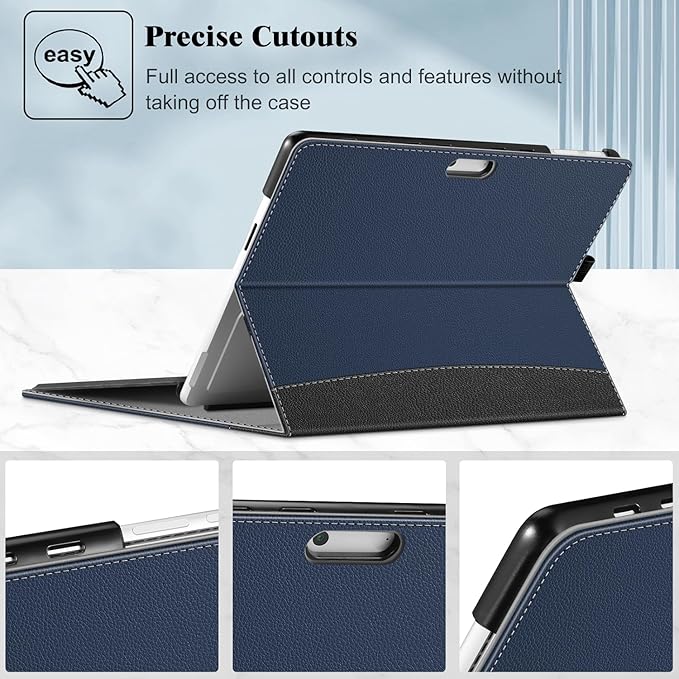 Fintie Case for 13 Inch Microsoft Surface Pro 11/10/9 - Multiple Angle Viewing Portfolio Business Cover with Pocket & Stylus Holder, Compatible with Type Cover Keyboard, Navy/Black