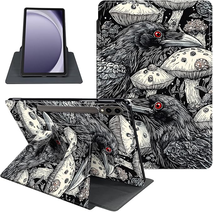 Case for 12.4 inch Galaxy Tab S10 Plus Case (2024), Galaxy Tab S9 Plus Case (2023), 360 Degree Rotating Folio Stand Smart PU Leather Cover, Auto Sleep/Wake, Ravens