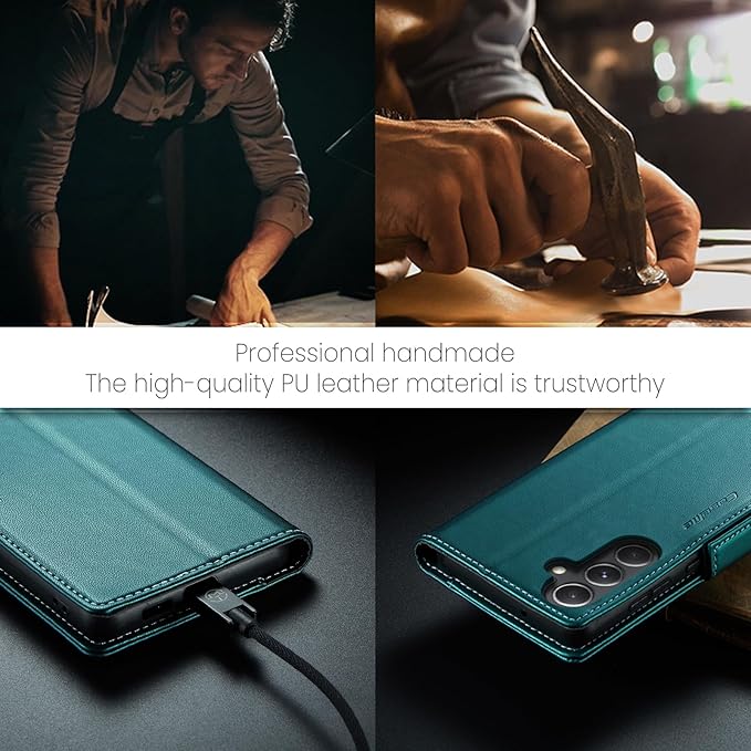 AUPAI for Samsung Galaxy S23 FE Wallet Case with Credit Card Holder, PU Leather RFID Blocking Folio Flip Kickstand Magnetic Clasp Protective Phone Cover for Women Men Cyan