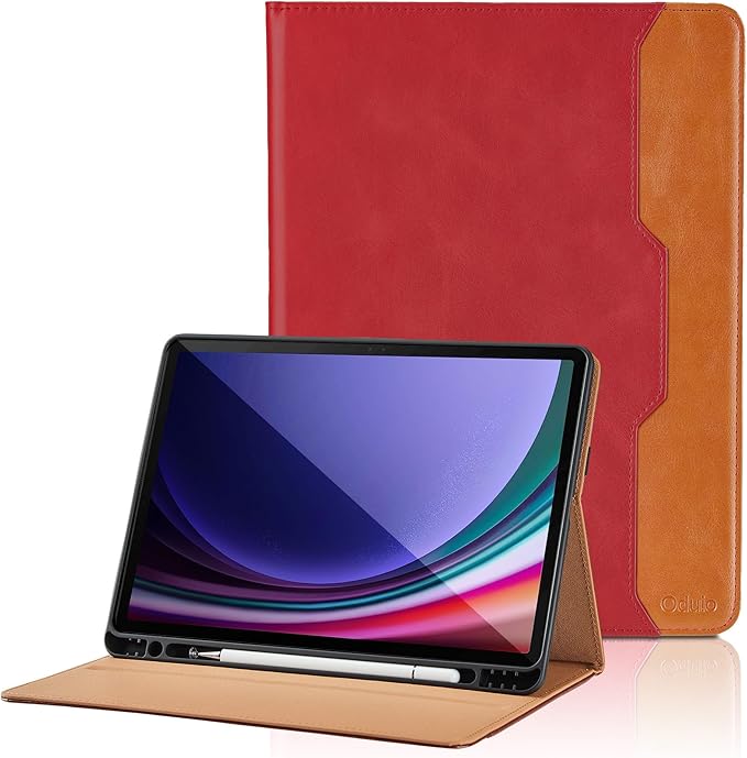 Case for Samsung Galaxy Tab S10 Lite/ S10 FE/ S9 FE 10.9 Inch/ S9 11 Inch, PU Leather Folio Case with S Pen Holder and Pocket, Auto Wake/Sleep Smart Tablet Cover, Red