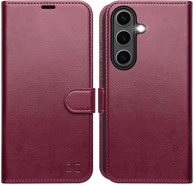 OCASE Compatible with Galaxy S25 Plus Wallet Case, PU Leather Flip Folio Case with Card Holders RFID Blocking Kickstand [Shockproof TPU Inner Shell] Protective Phone Cover 6.7 Inch 2025, Burgundy