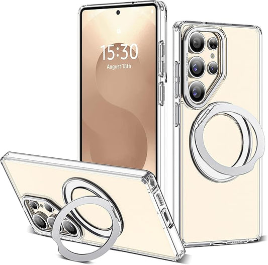 for Samsung Galaxy S25 Ultra Case with 360°Rotatable Magnetic Ring Stand Compatible with Mag-Safe Military Protection Shockproof Transparent Phone Cases for S25 Ultra 6.9",Clear